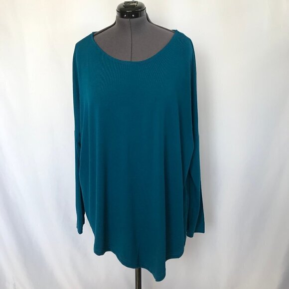💜Umgee Asymmetrical Ocean Blue Blouse Top - Picture 1 of 9